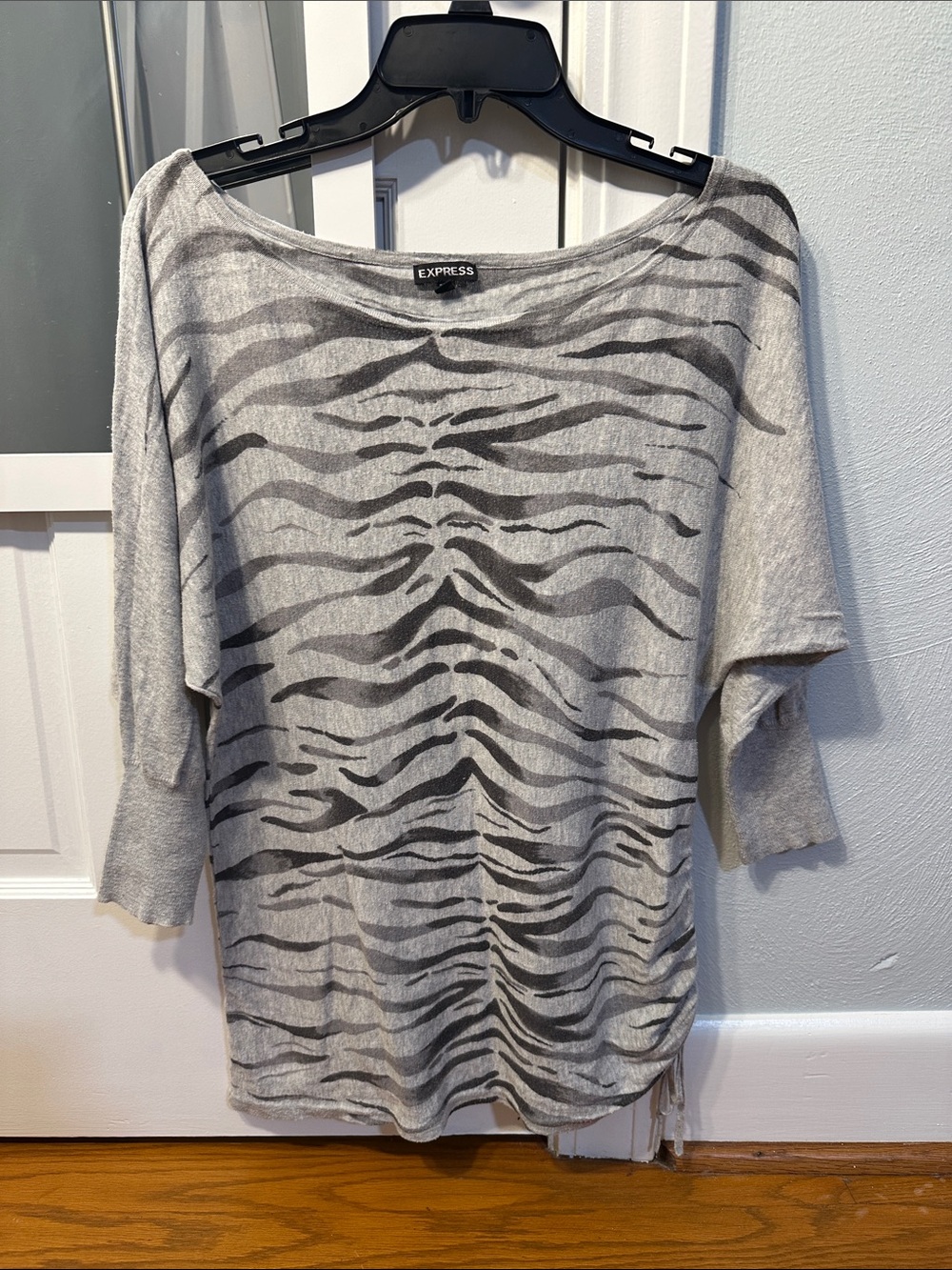Express Light Gray Zebra-Print Boatneck Sweater